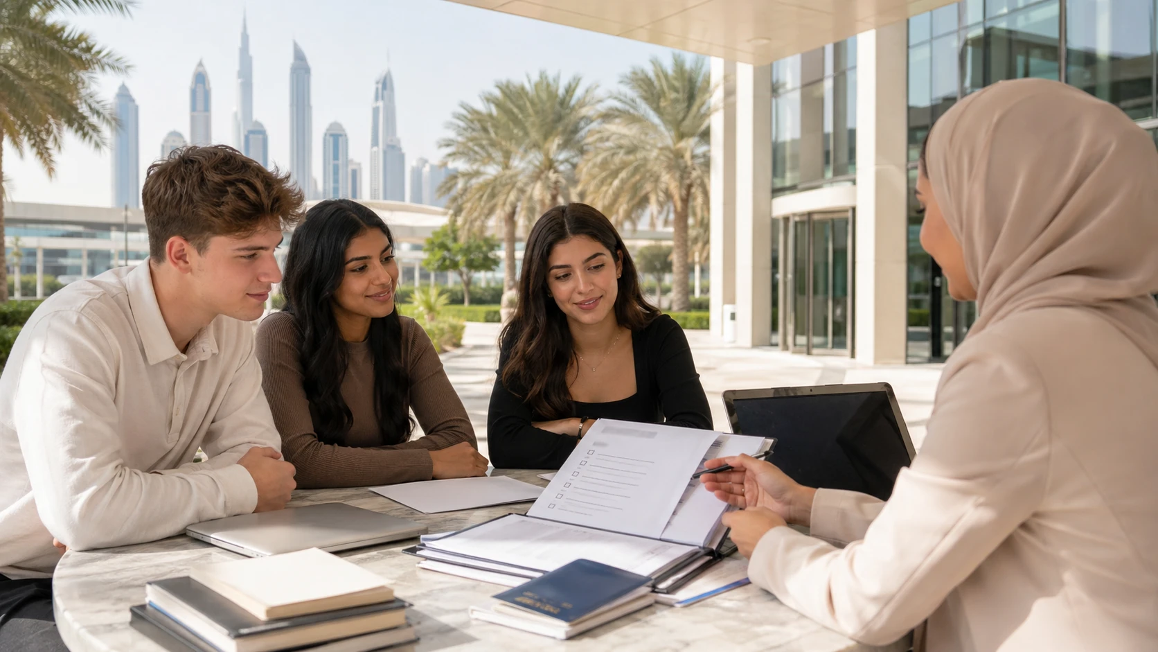 Students receiving university admission advice in Dubai