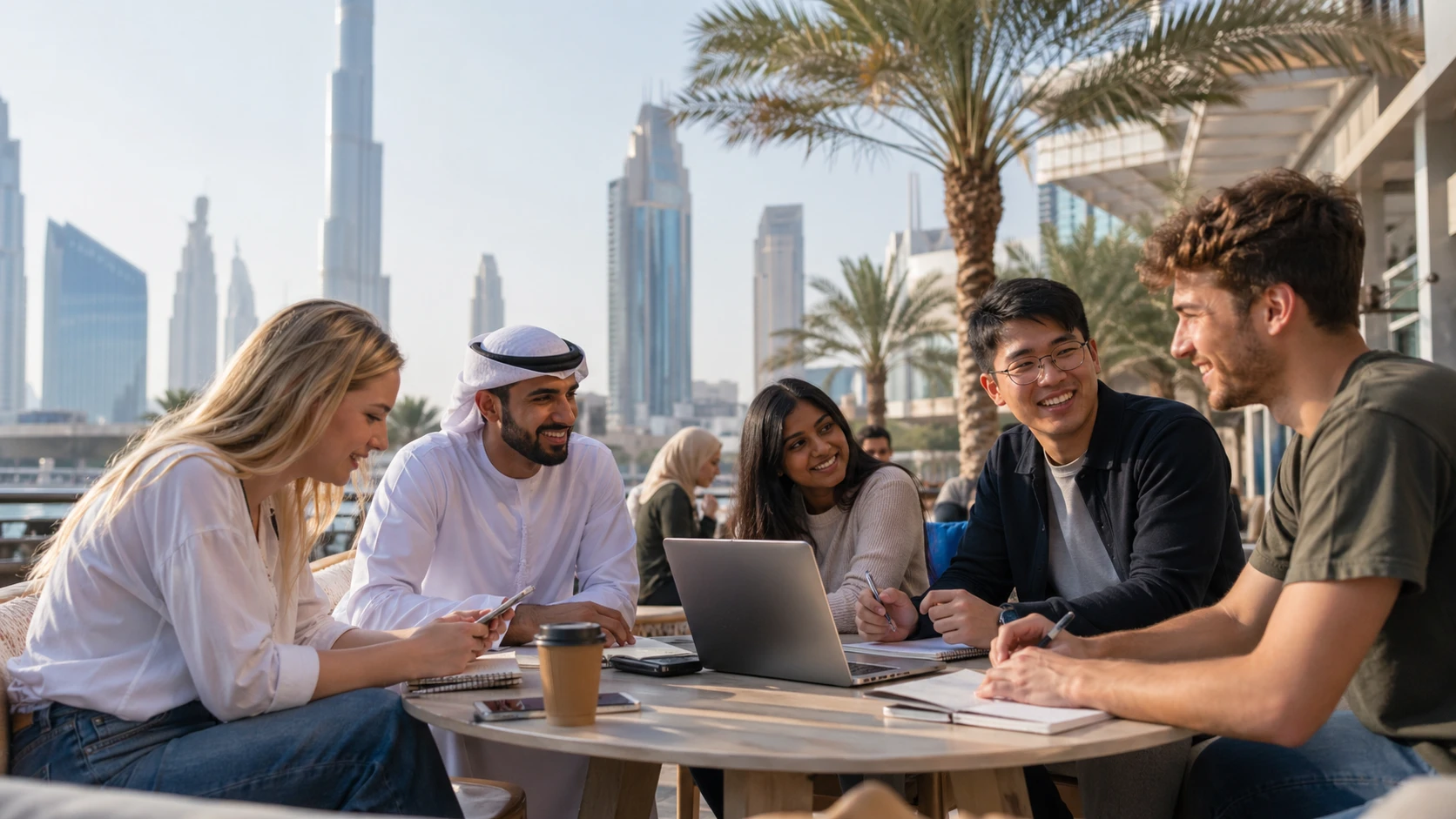 International students in a modern Dubai setting