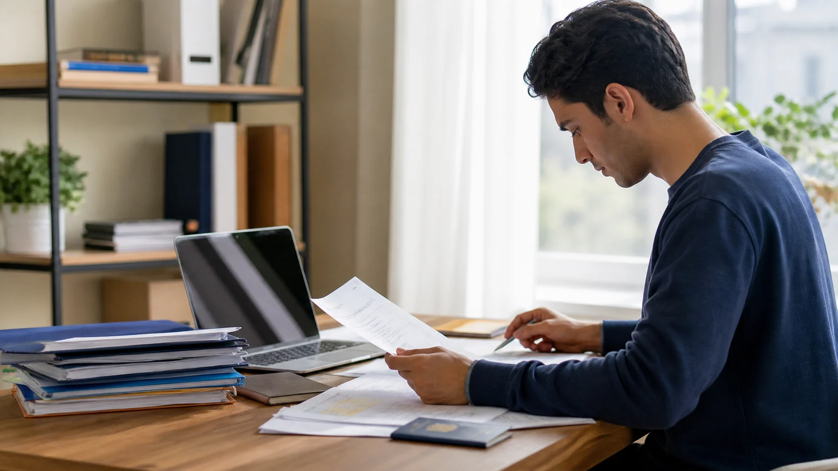 Student checking translated academic documents before applying.