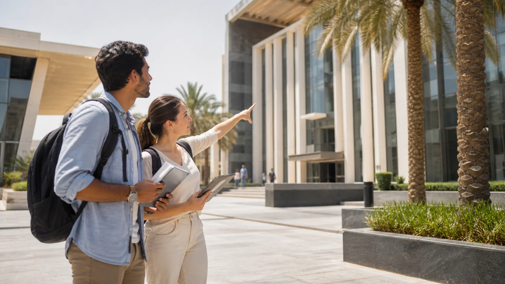 International students visiting a university campus in Dubai.