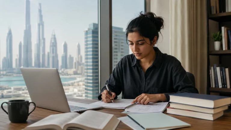 International student preparing IELTS for UAE university admission.