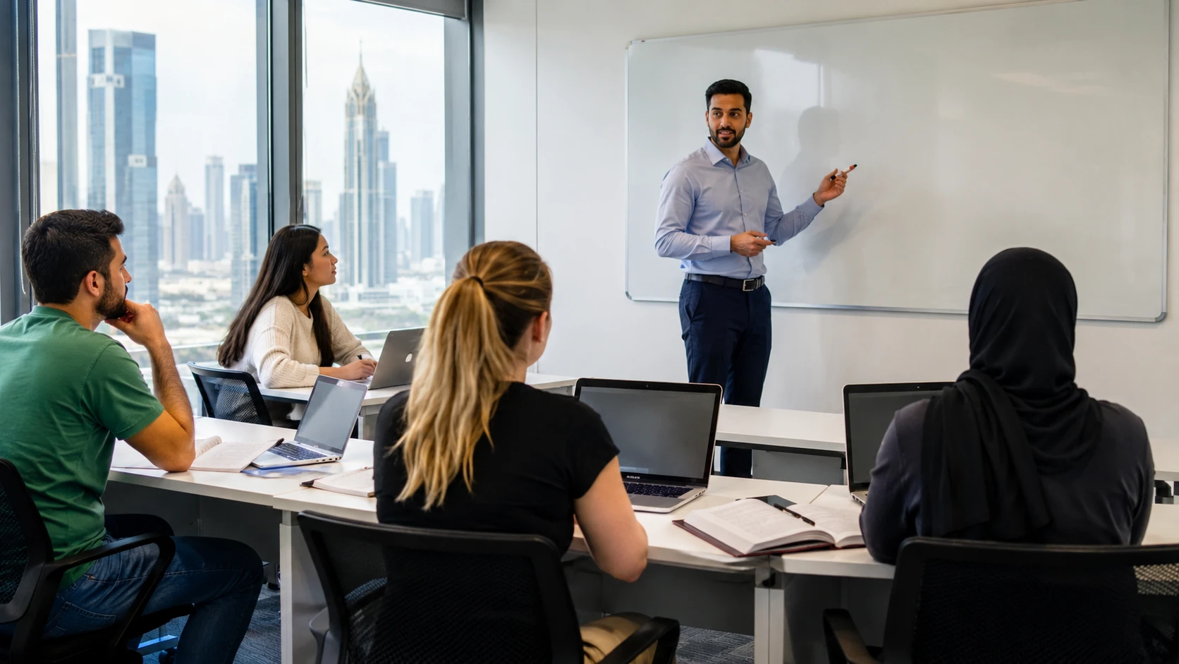 International student preparing academic English in Dubai before university admission.