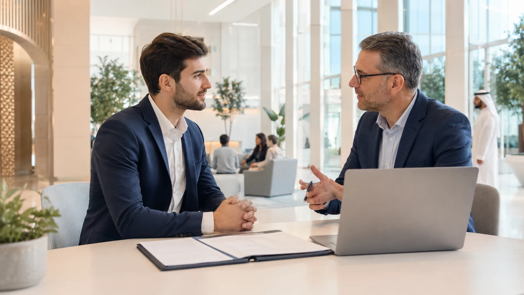 Prospective master student discussing UAE programme options with an adviser.
