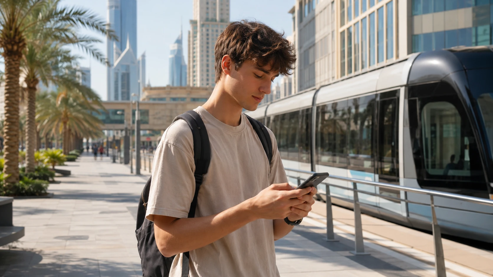 Student meeting a support adviser after arriving in Dubai.