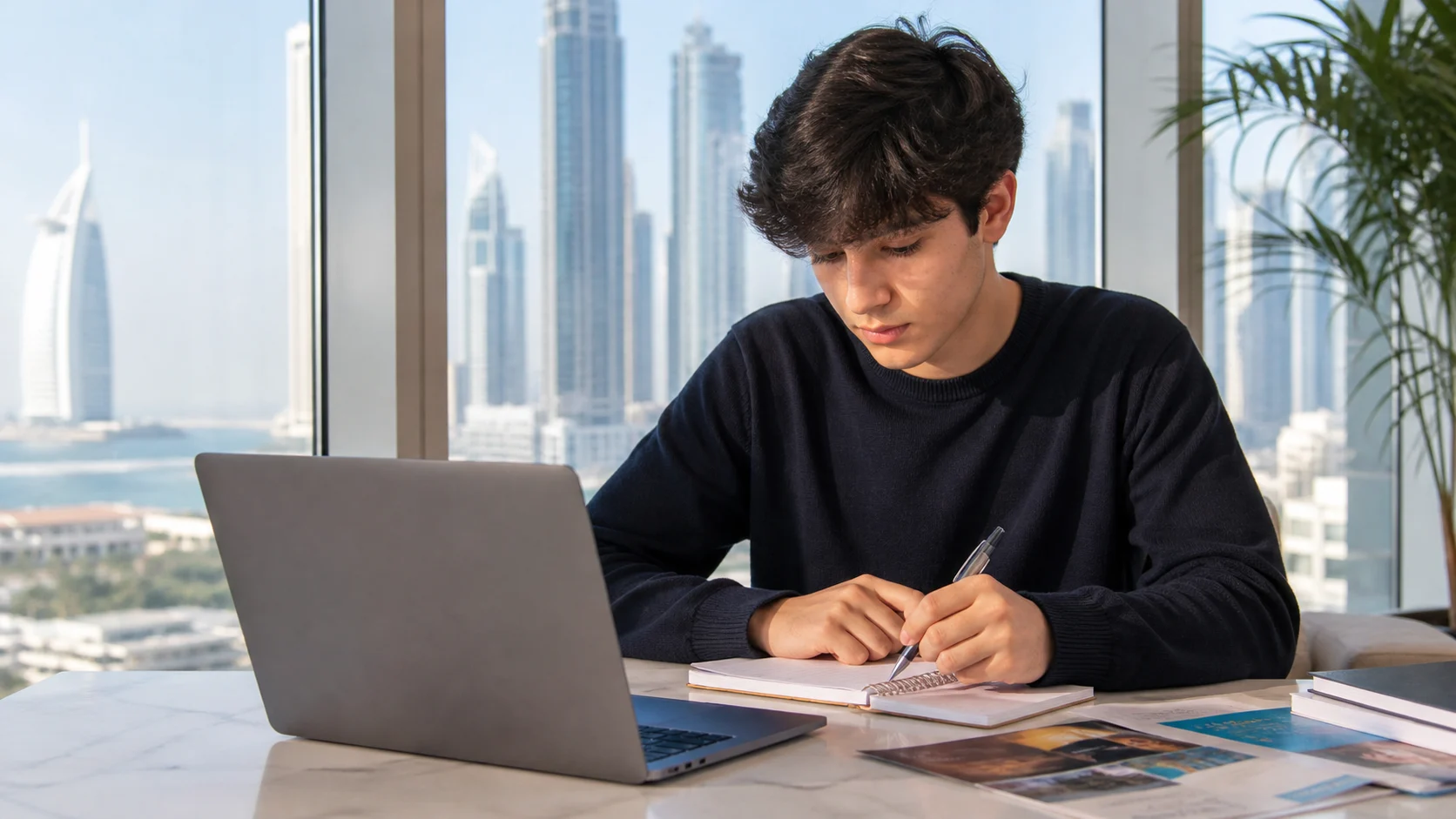 Student reviewing bachelor and foundation route options in Dubai.