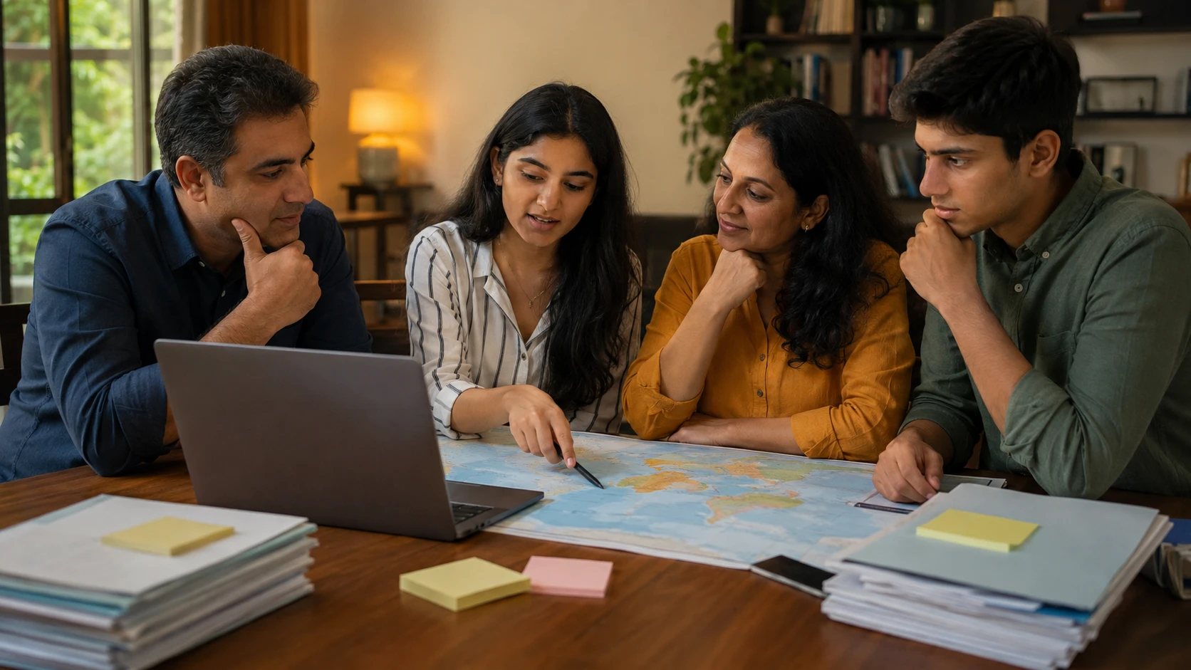 Family comparing study destinations including the UAE, Turkey, the UK and Canada.