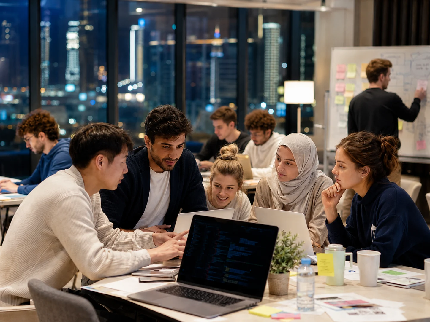 Computer science students programming in a modern computer laboratory
