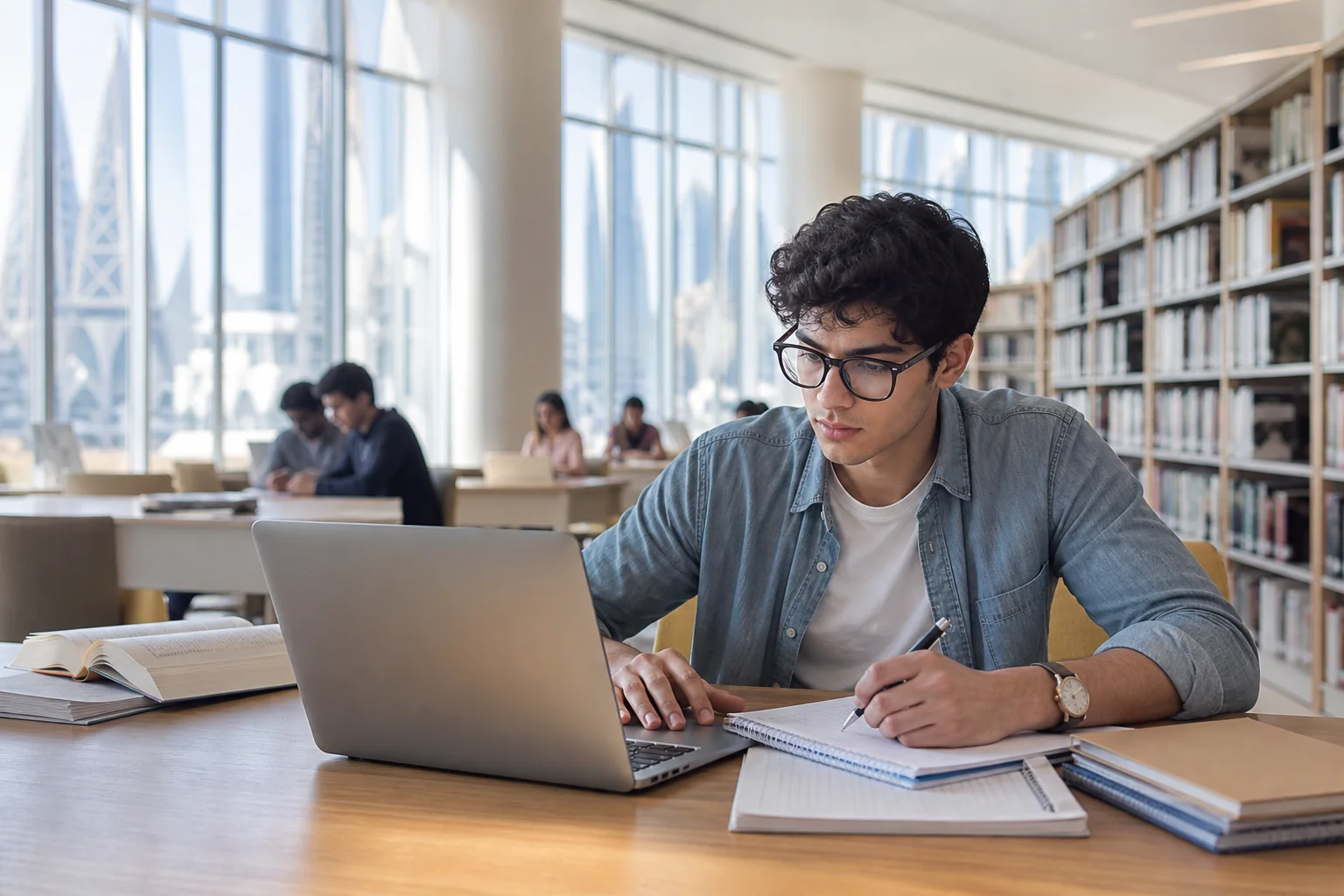 Student studying in a Dubai library