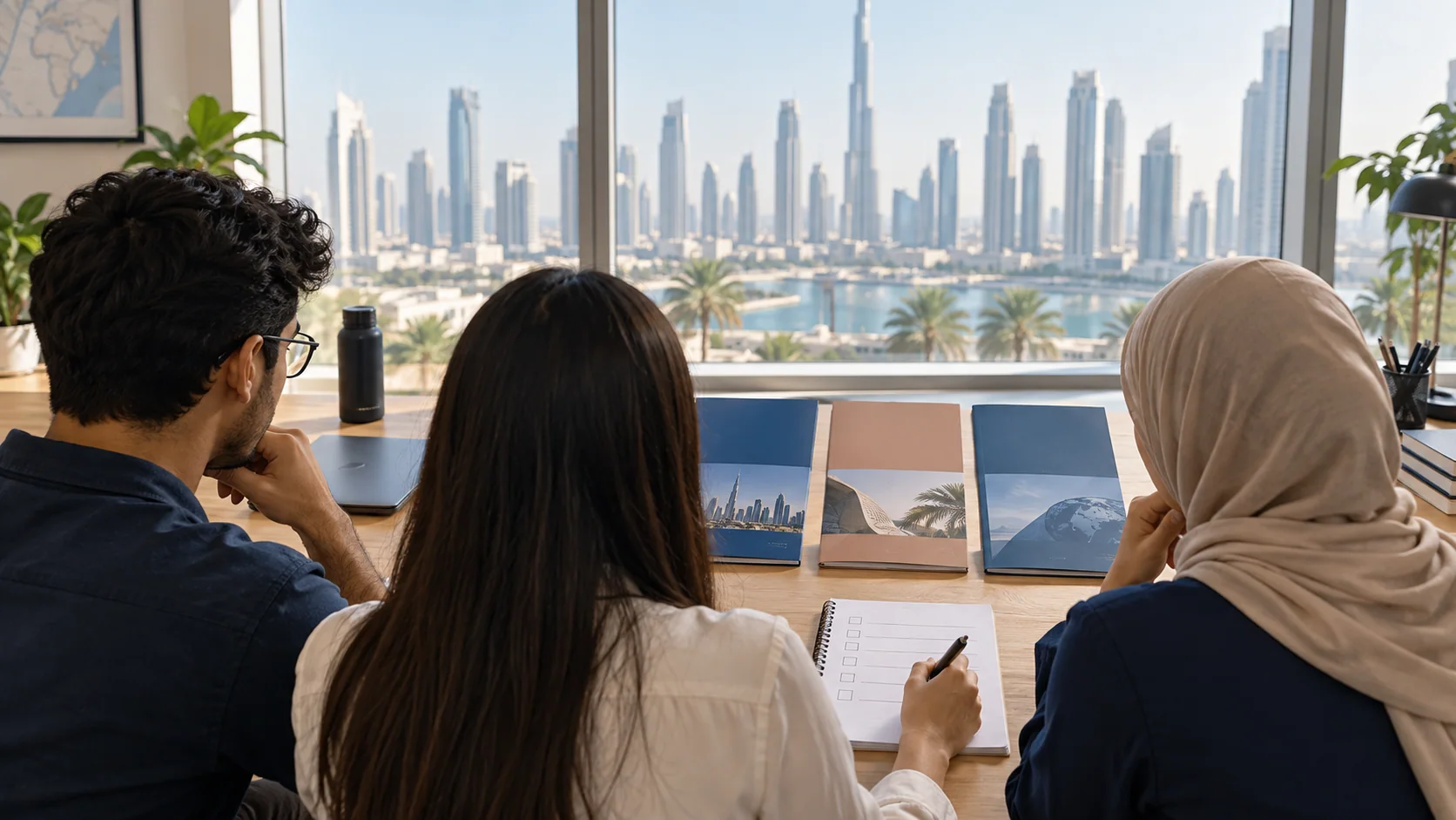 Illustration of students comparing college study routes in Dubai