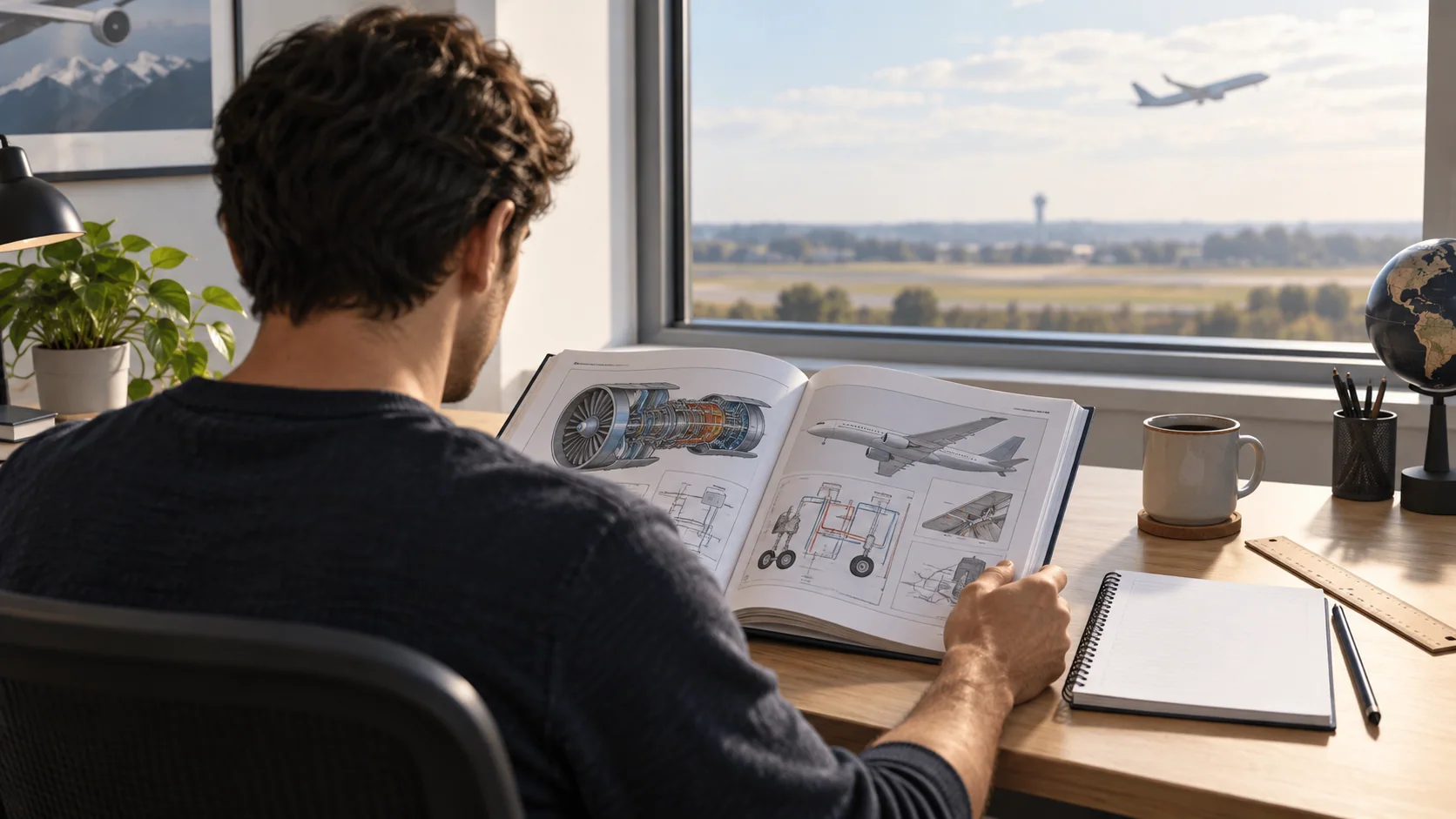 Illustration of technical study before aircraft maintenance training