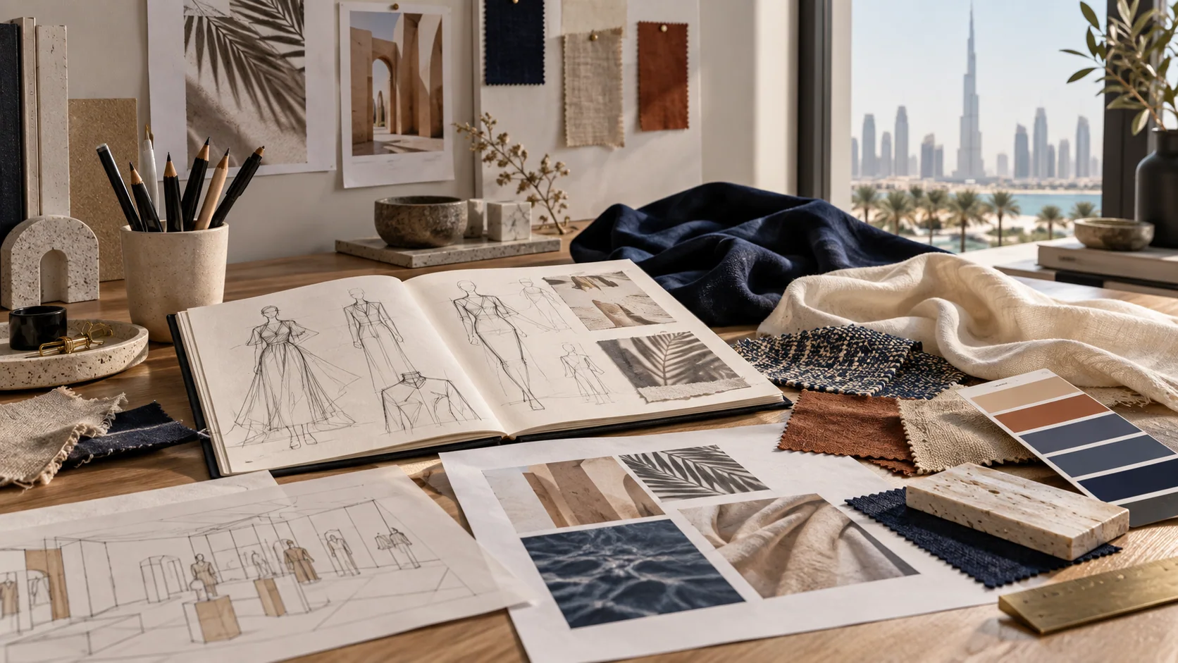 Illustration of a design applicant developing a creative portfolio