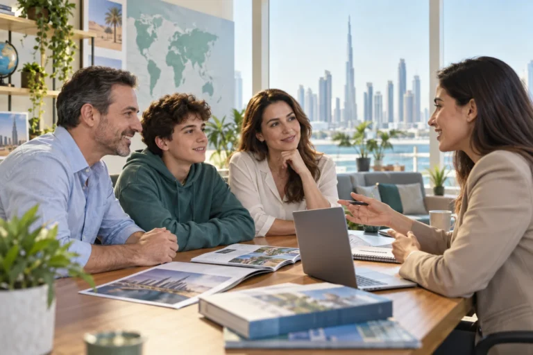 A family discussing study plans