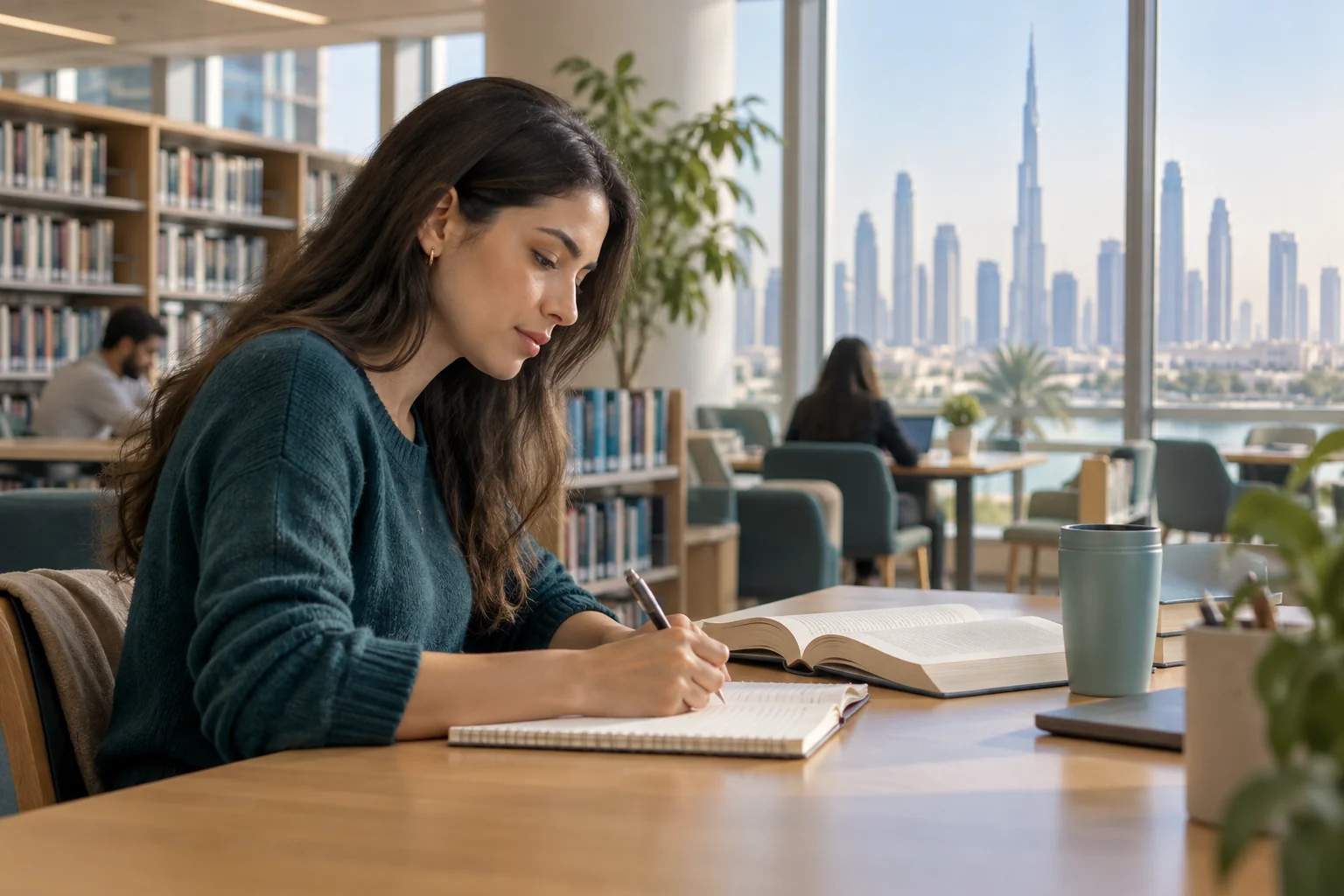Practising writing in a library