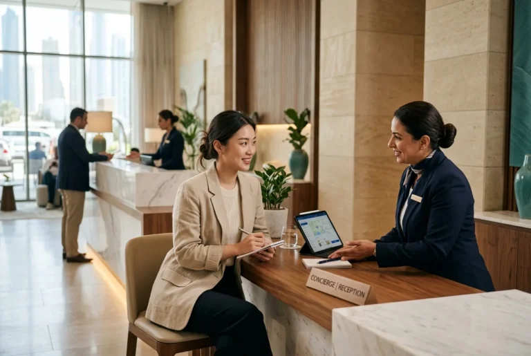 A student learning guest reception and concierge service in Dubai