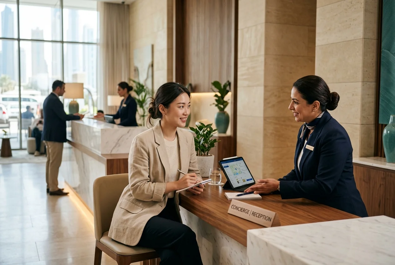 A student learning guest reception and concierge service in Dubai
