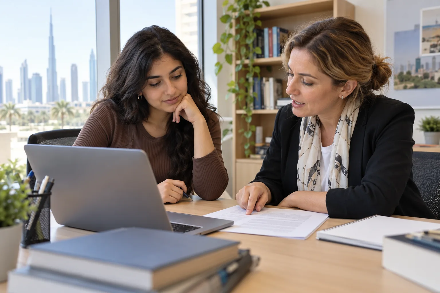 Applicant and adviser reviewing an application statement