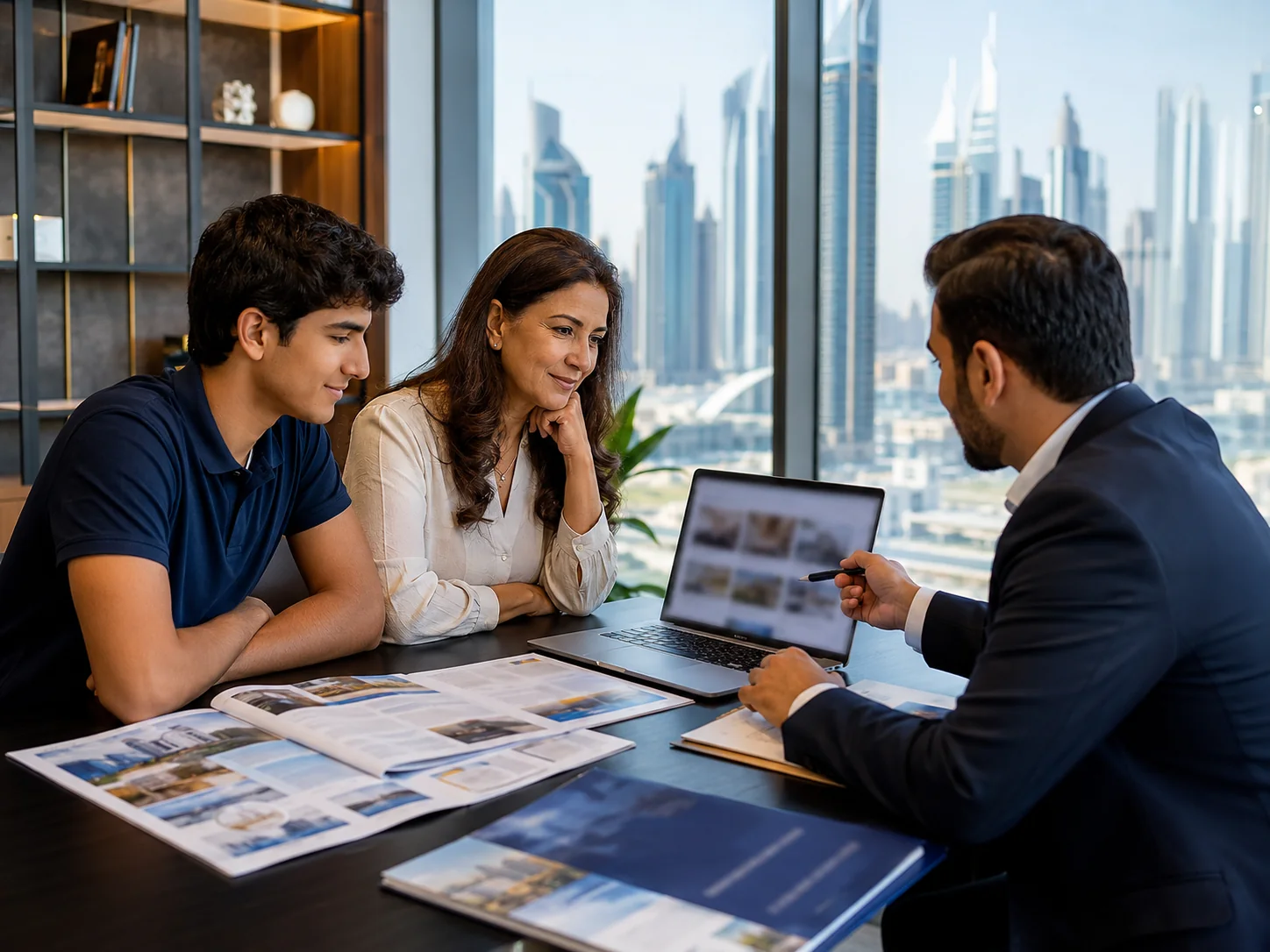 Applicant and family meet an adviser to review a UAE university application