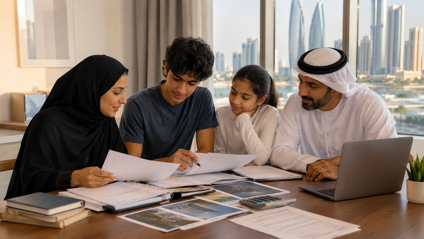 Students walking across a modern university campus in Abu Dhabi