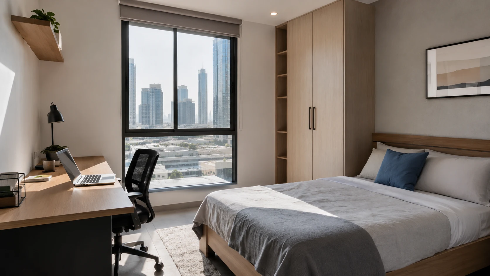 Student room prepared for a first semester at a Dubai university