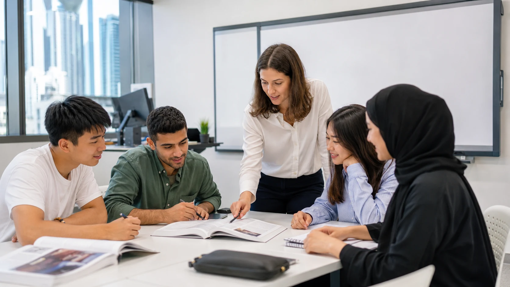 Student and adviser discuss English requirements for UAE admission