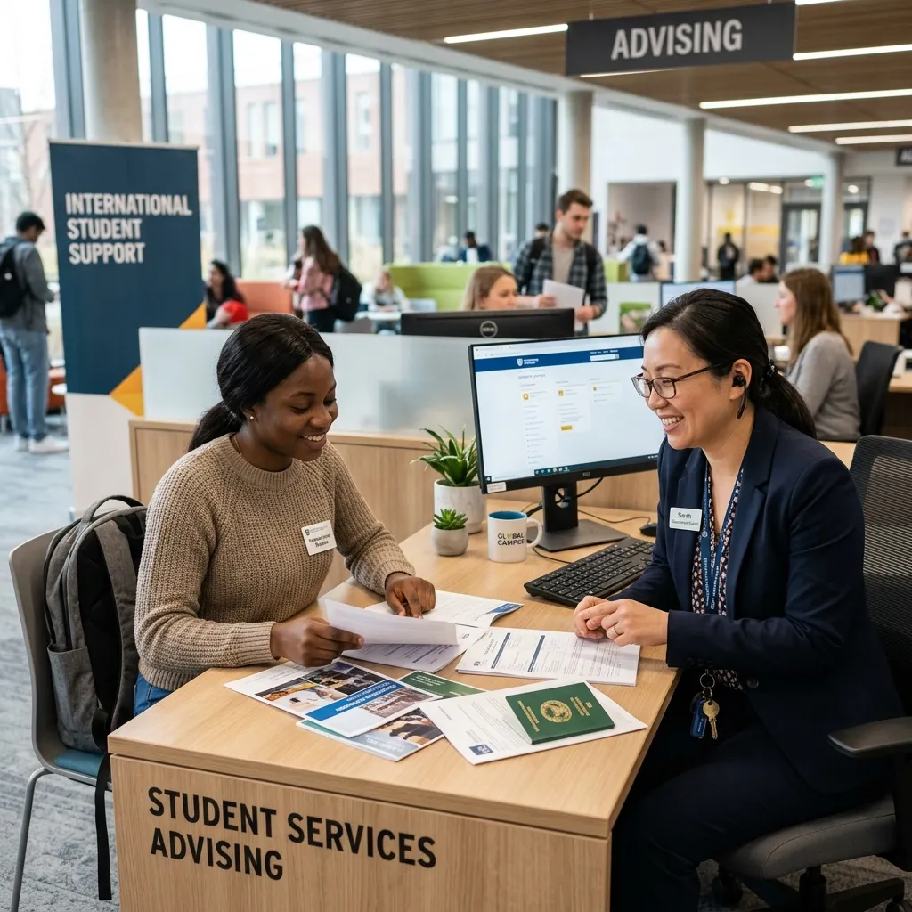 Student advisor helping with visa documents