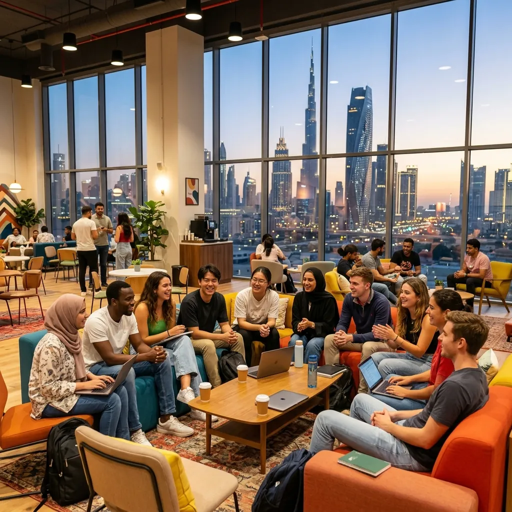 Diverse students in ES Dubai lounge